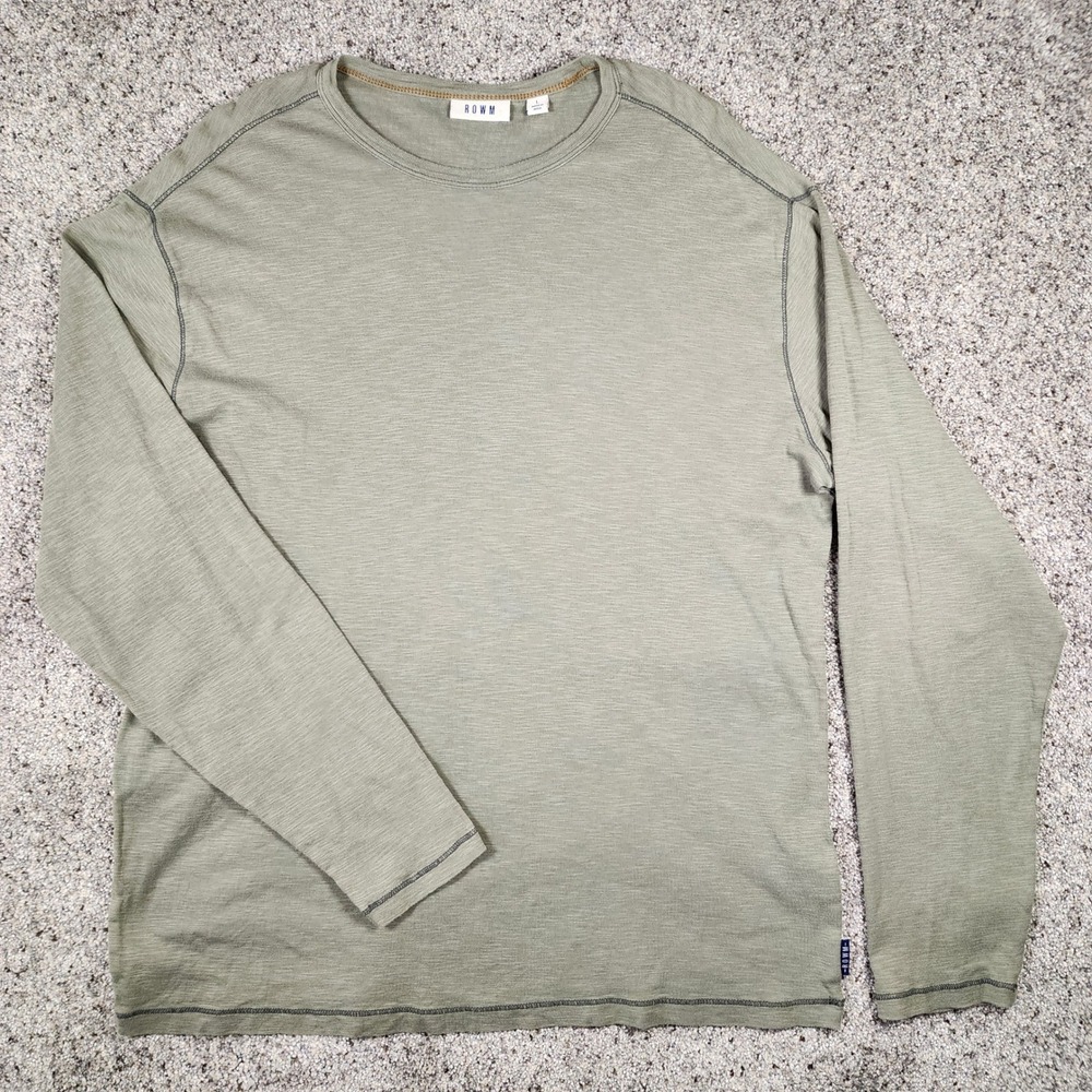 ROWM Long Sleeve Tee Mens Large Olive Green Slub Knit Cotton Excellent